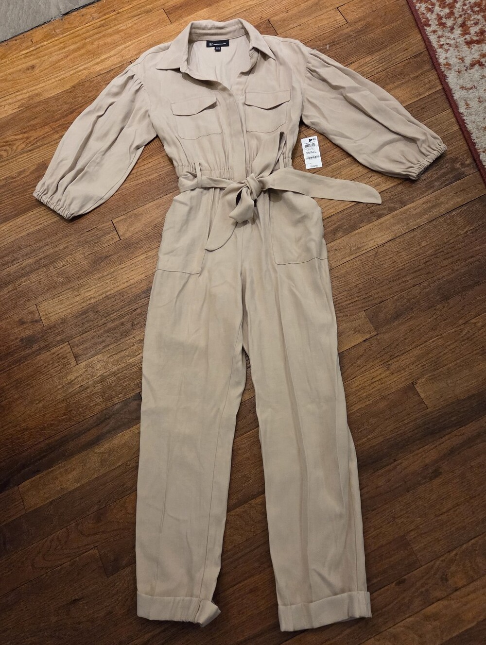 Light Beige Tie-Waist Utility Jumpsuit
